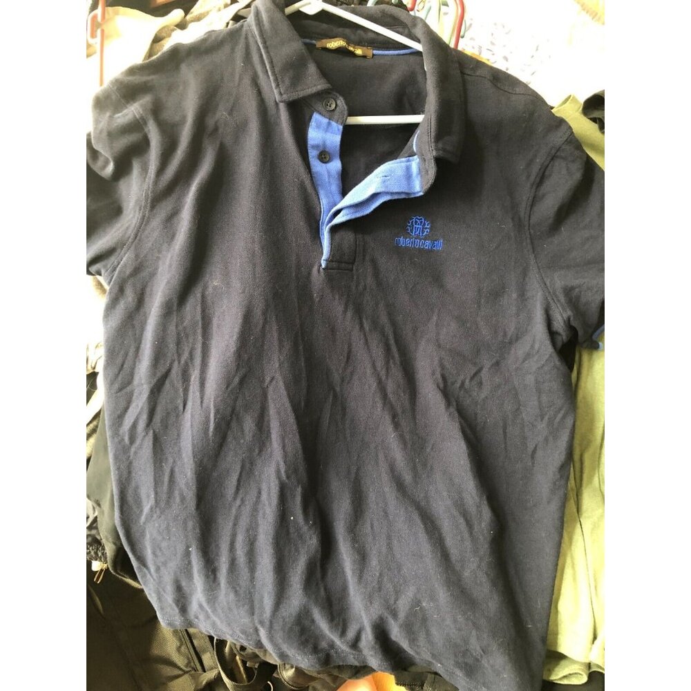 Dark Blue Polo Shirt Roberto Cavalli with Black Buttons Men's